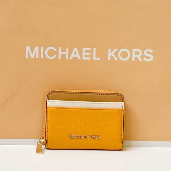 Michael Kors Jet Set Travel Card Case Wallet Colorblock Golden Rod Multi - Picture 1 of 9